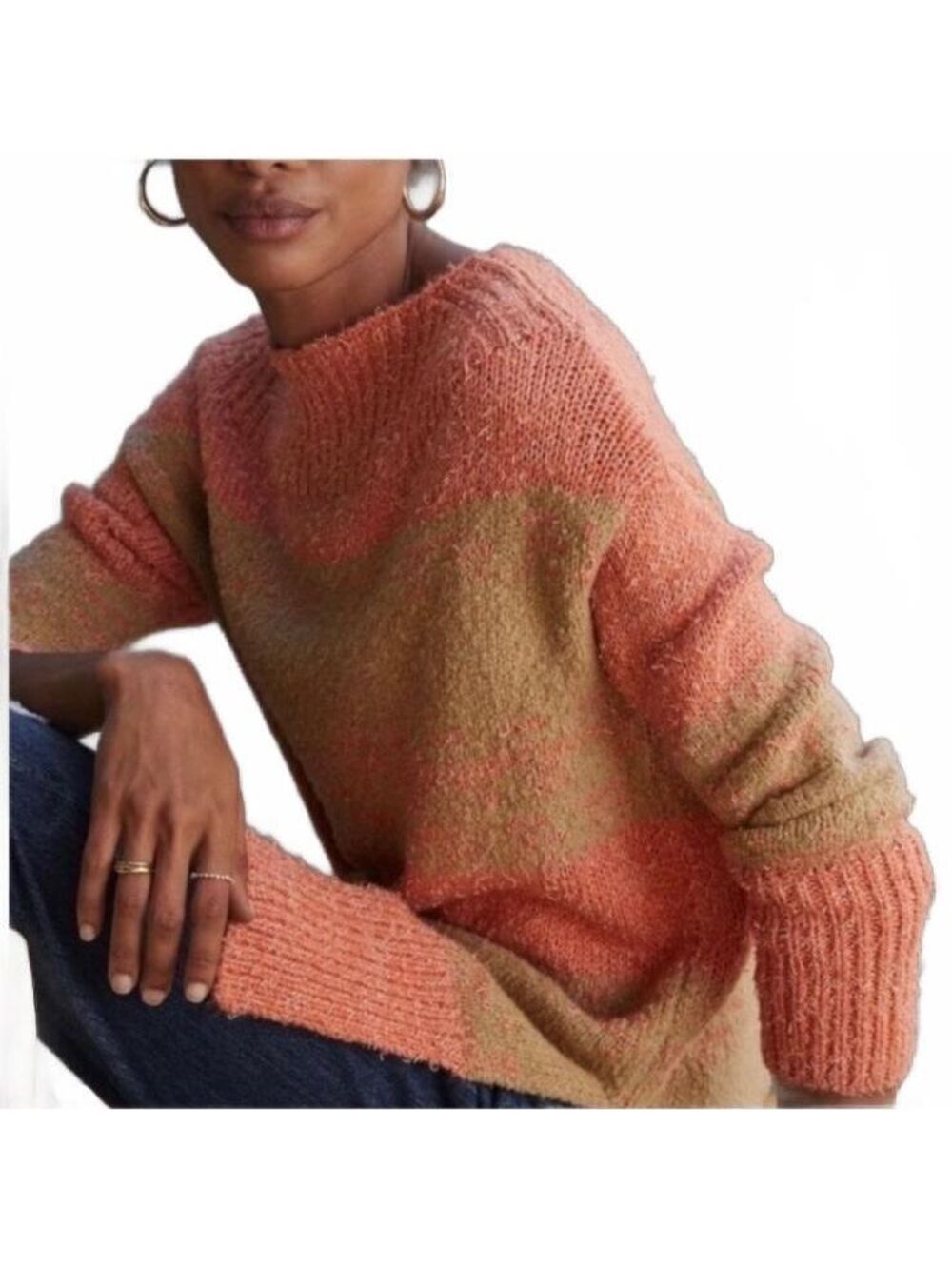 Pilcro Anthropologie Rugby Tunic Sweater XS Orange Stripe Textured Knit